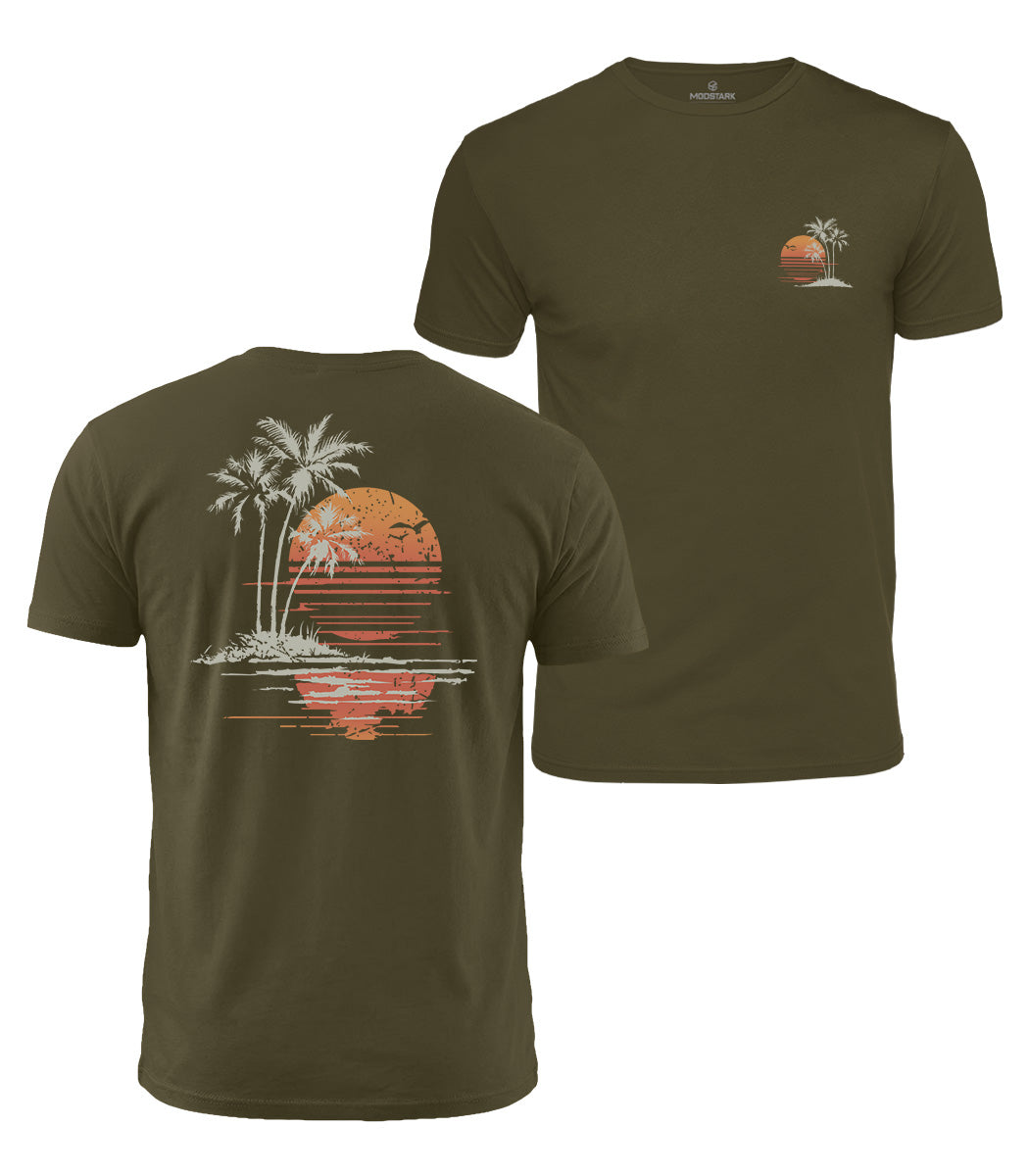 Retro Palm Sunset Cotton T-Shirt