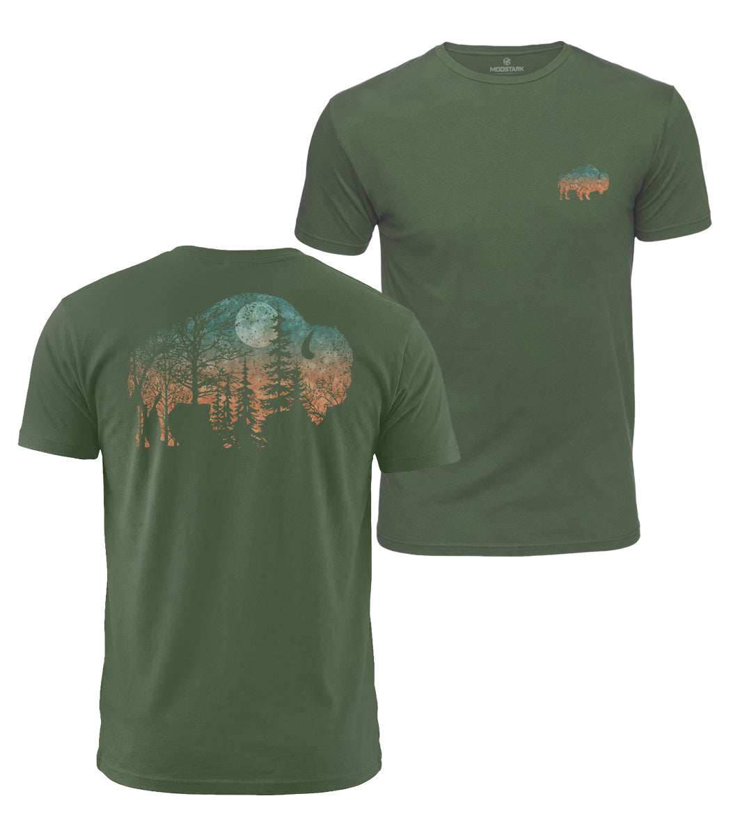 Moonlit Bison Forest Cotton T-Shirt