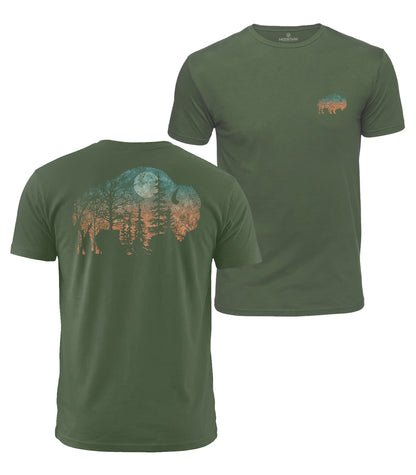 Moonlit Bison Forest Cotton T-Shirt