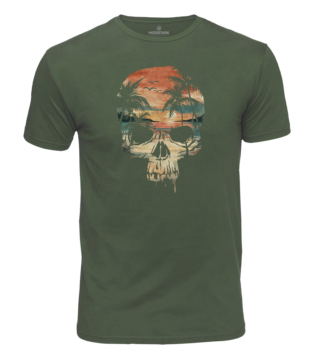 Beach Paradise Skull Cotton T-Shirt