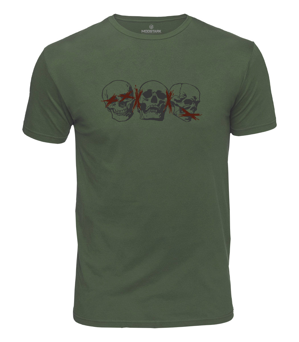 Three Wise Skulls Cotton T-Shirt