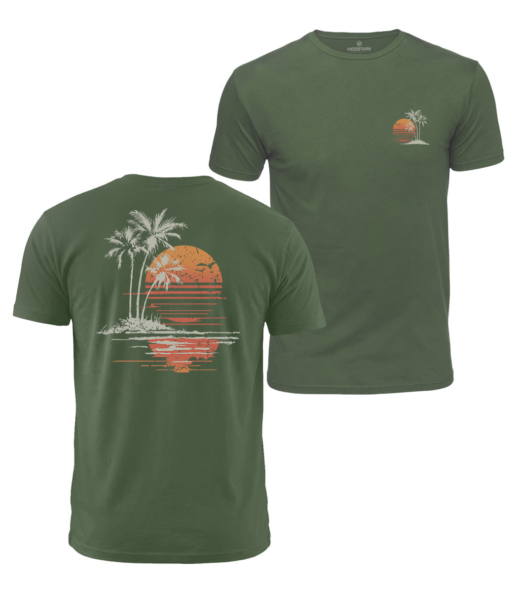 Retro Palm Sunset Cotton T-Shirt