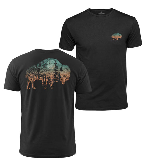 Moonlit Bison Forest Cotton T-Shirt
