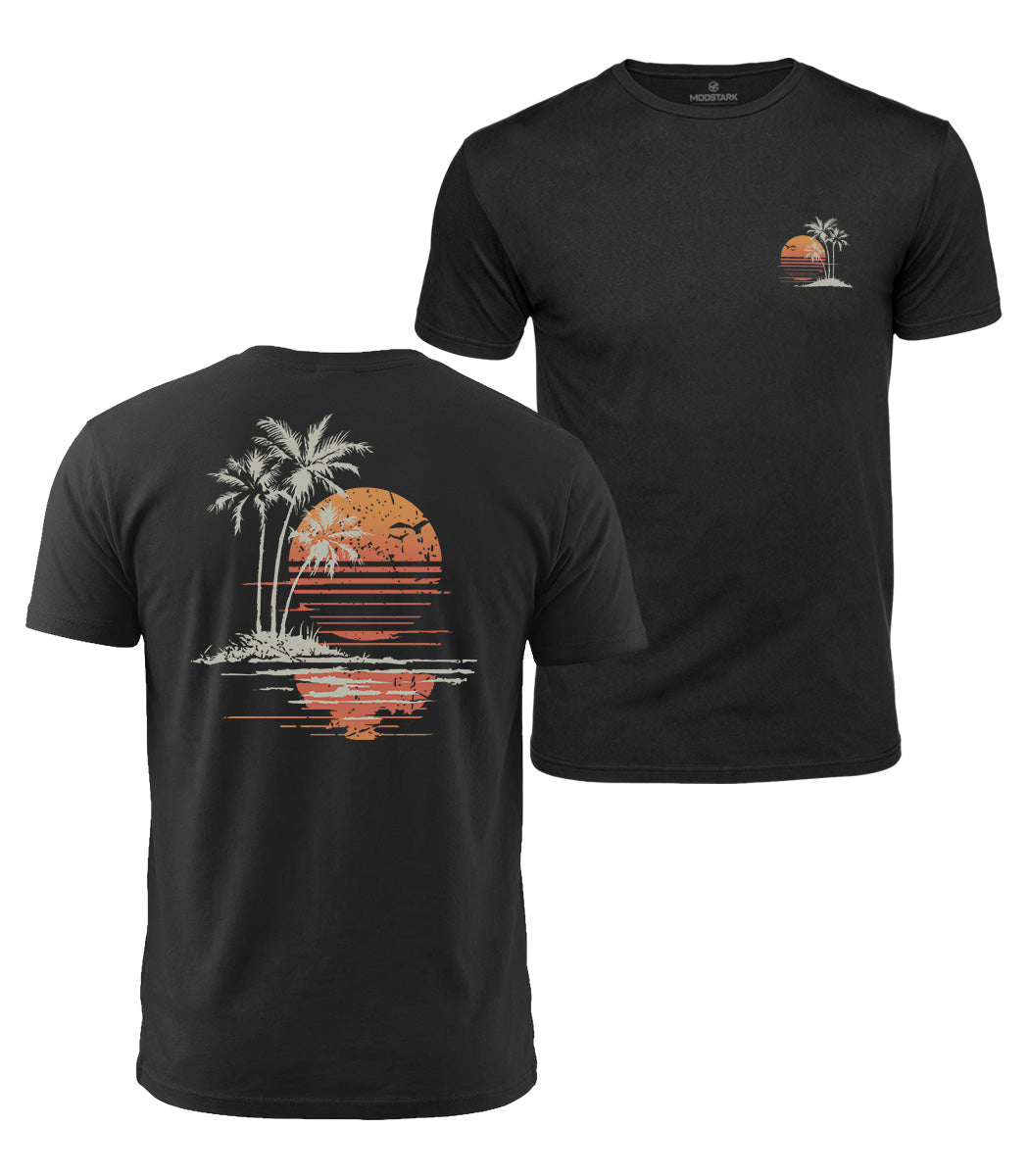 Retro Palm Sunset Cotton T-Shirt
