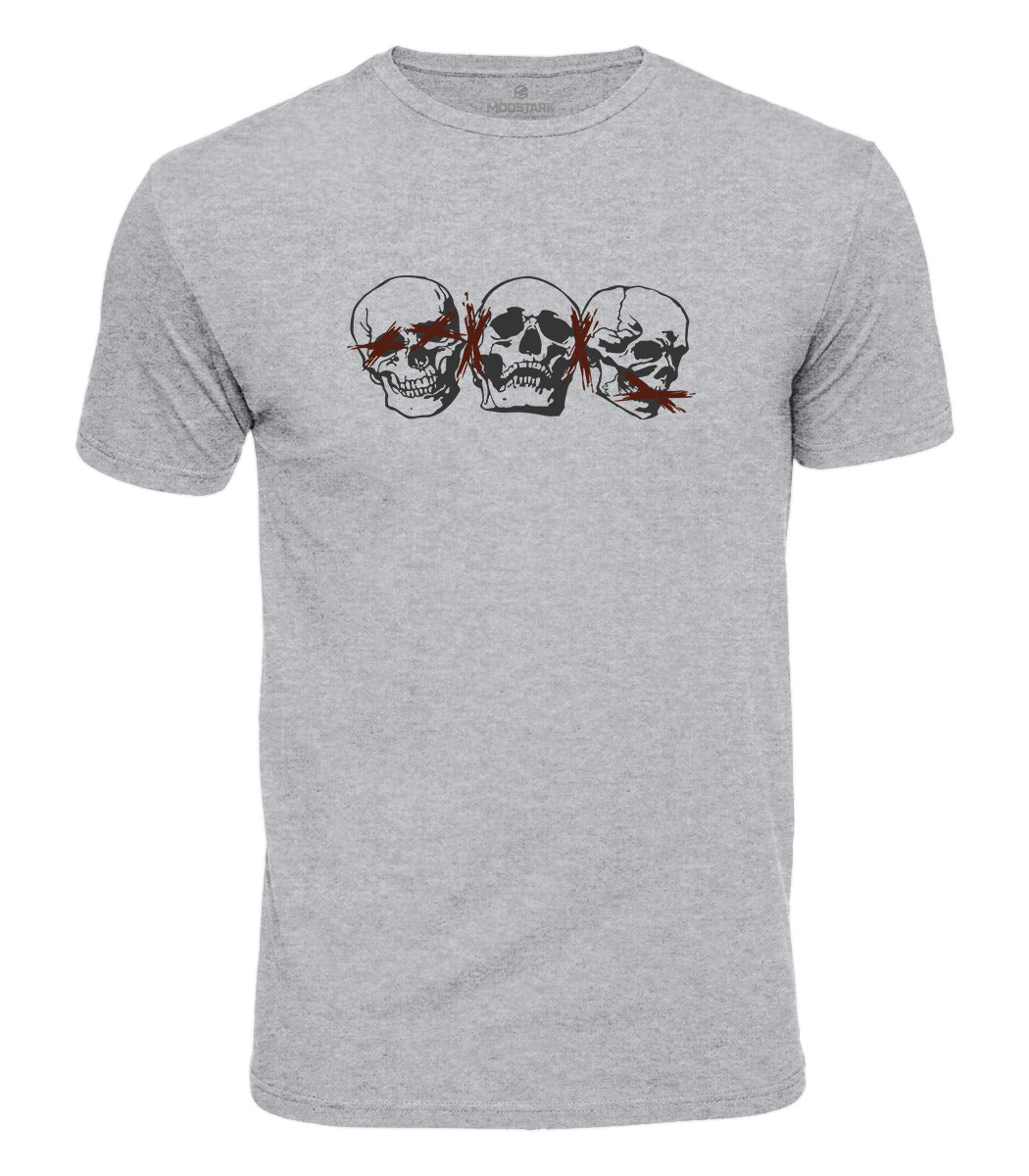 Three Wise Skulls Cotton T-Shirt