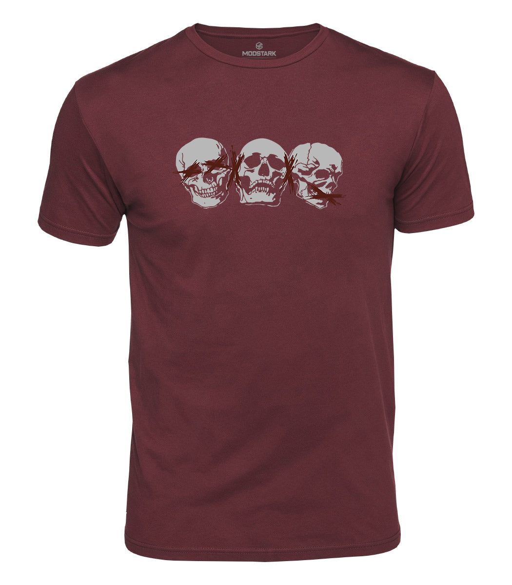 Three Wise Skulls Cotton T-Shirt