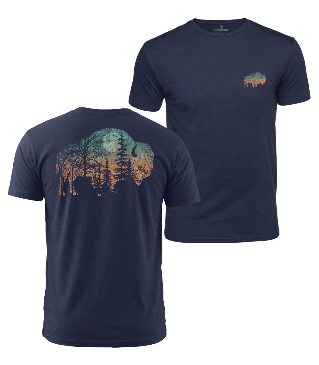 Moonlit Bison Forest Cotton T-Shirt