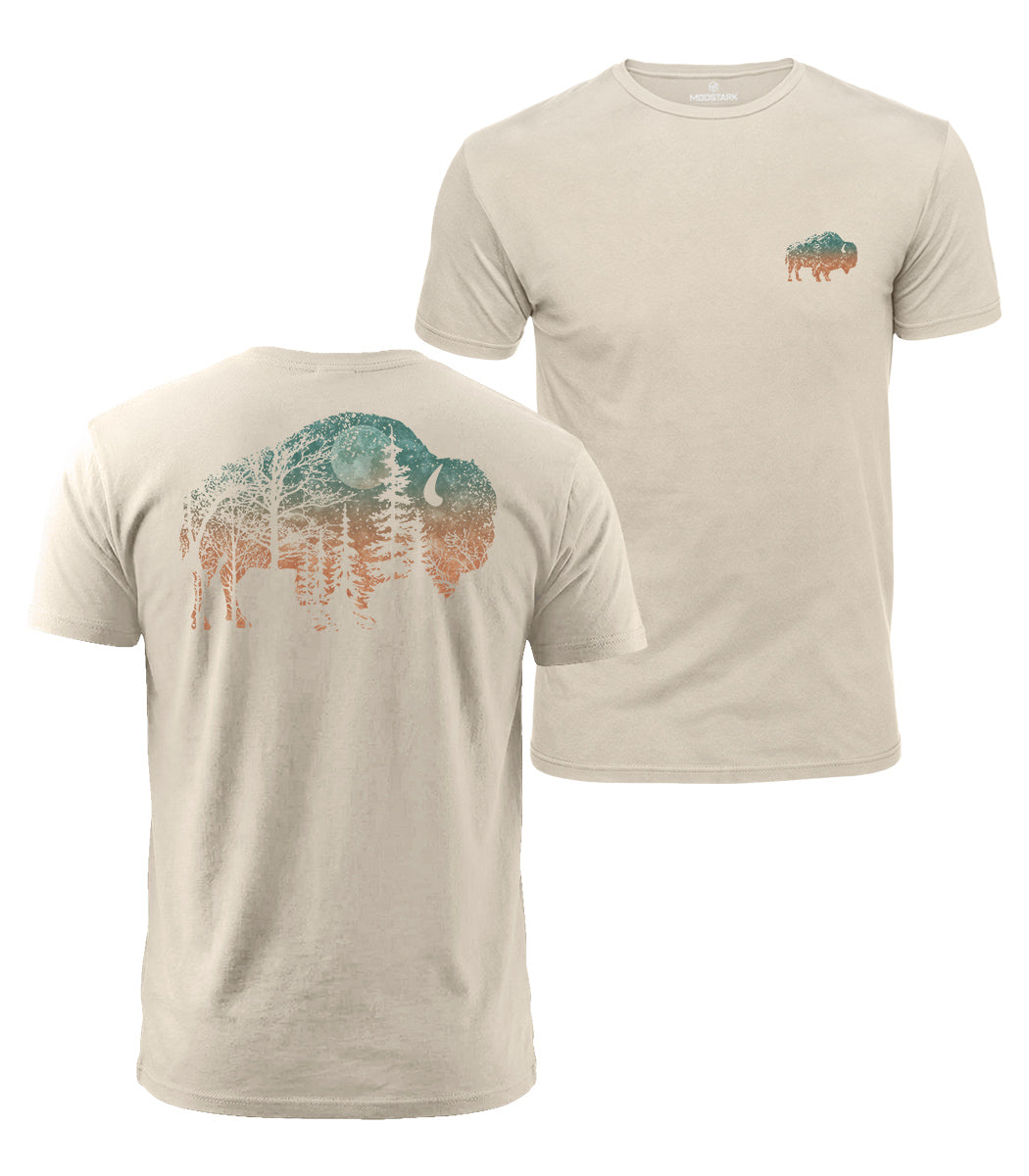 Moonlit Bison Forest Cotton T-Shirt