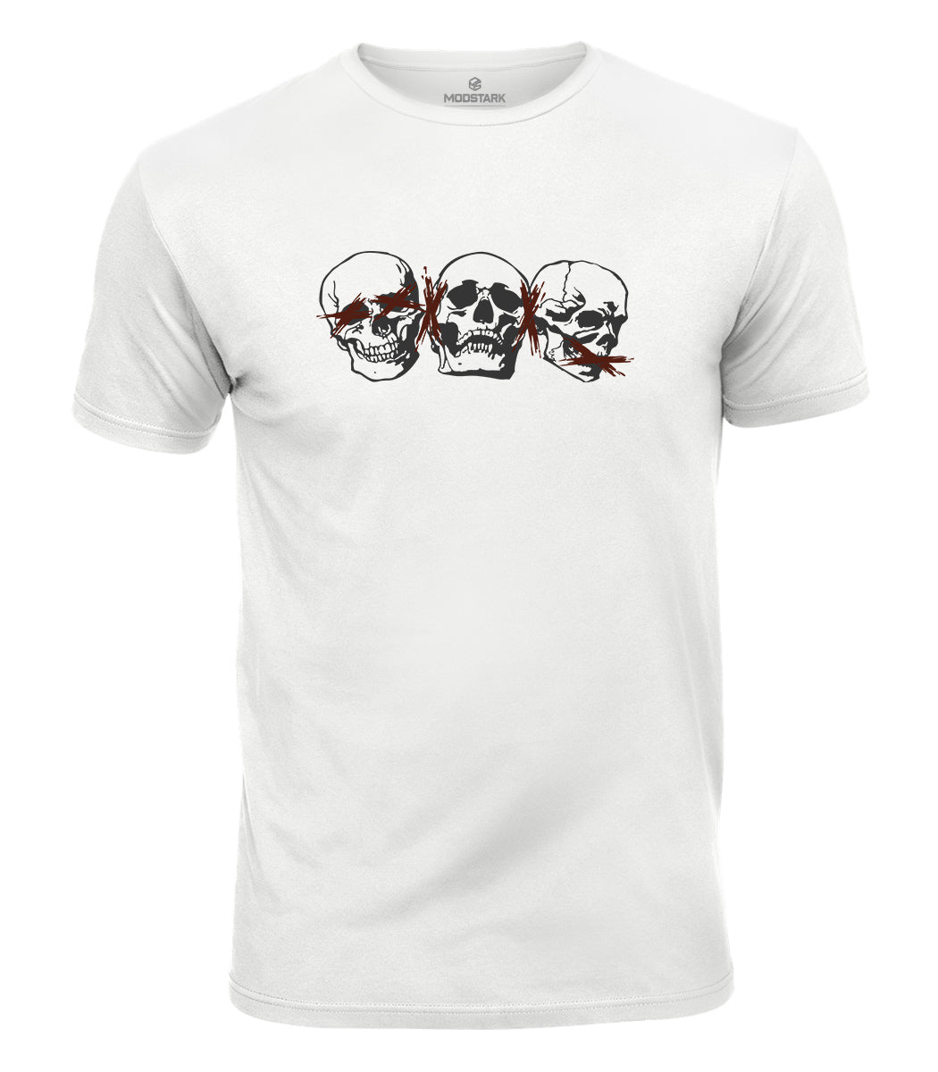 Three Wise Skulls Cotton T-Shirt