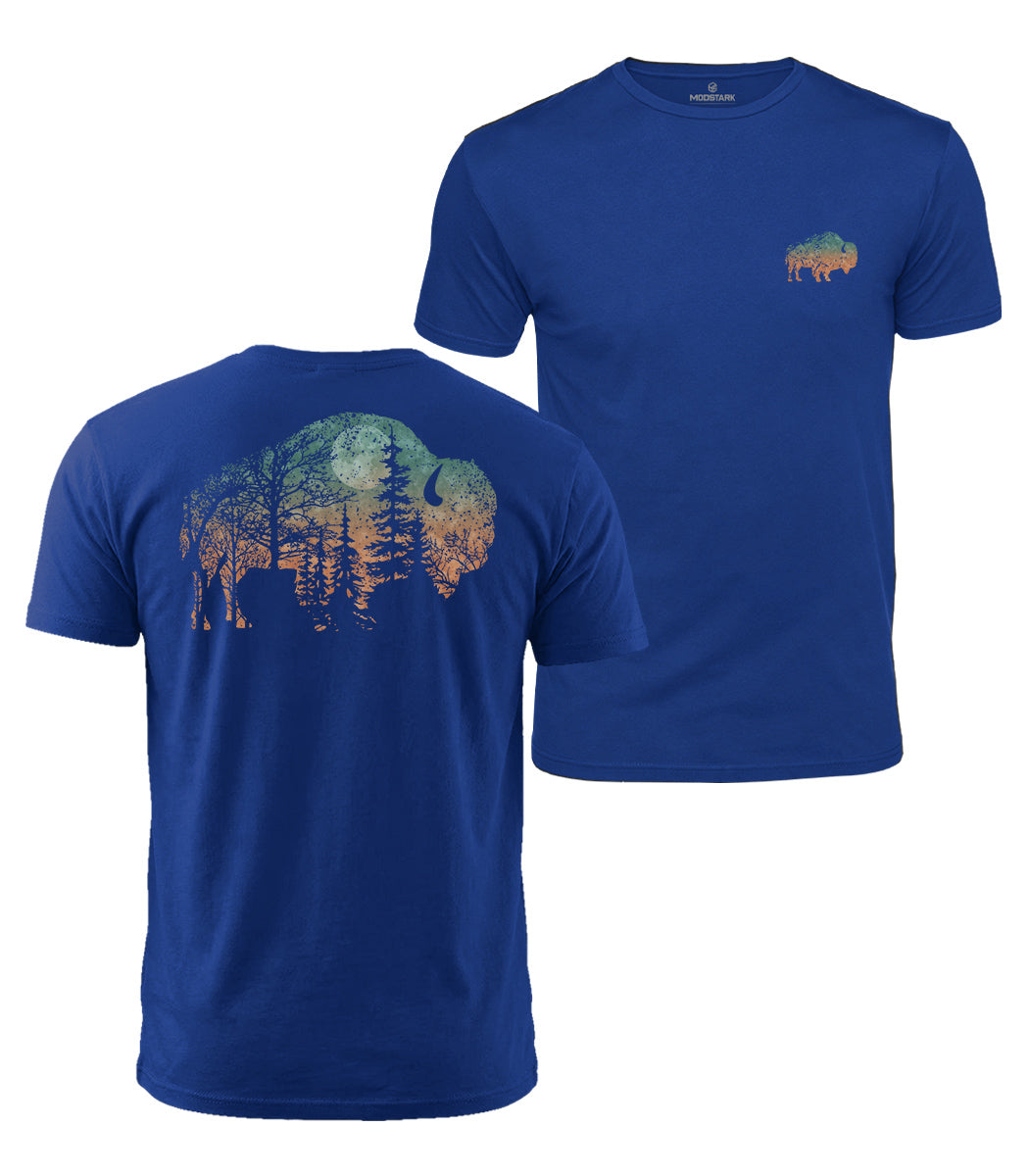 Moonlit Bison Forest Cotton T-Shirt