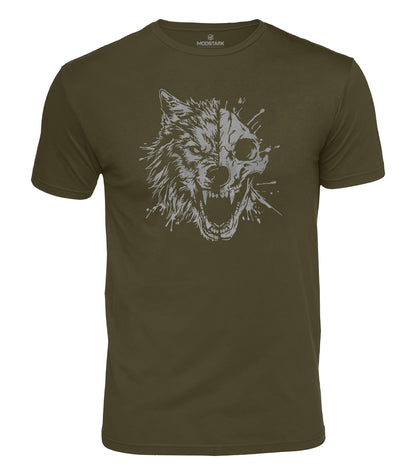 Roaring Wolf Skull Cotton T-Shirt